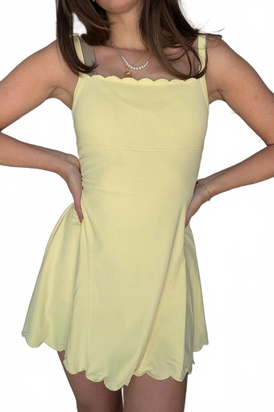 NEW HOW VERY LOVED brynlee scallop athletic romper mini dress in yellow